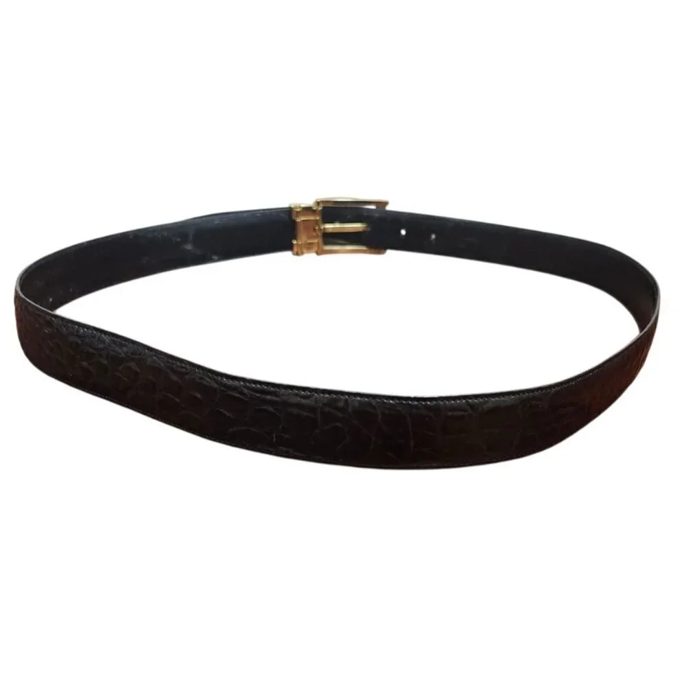 Black Alligator Leather with Gold-tone Buckle Belt Men Italy Size 38/95